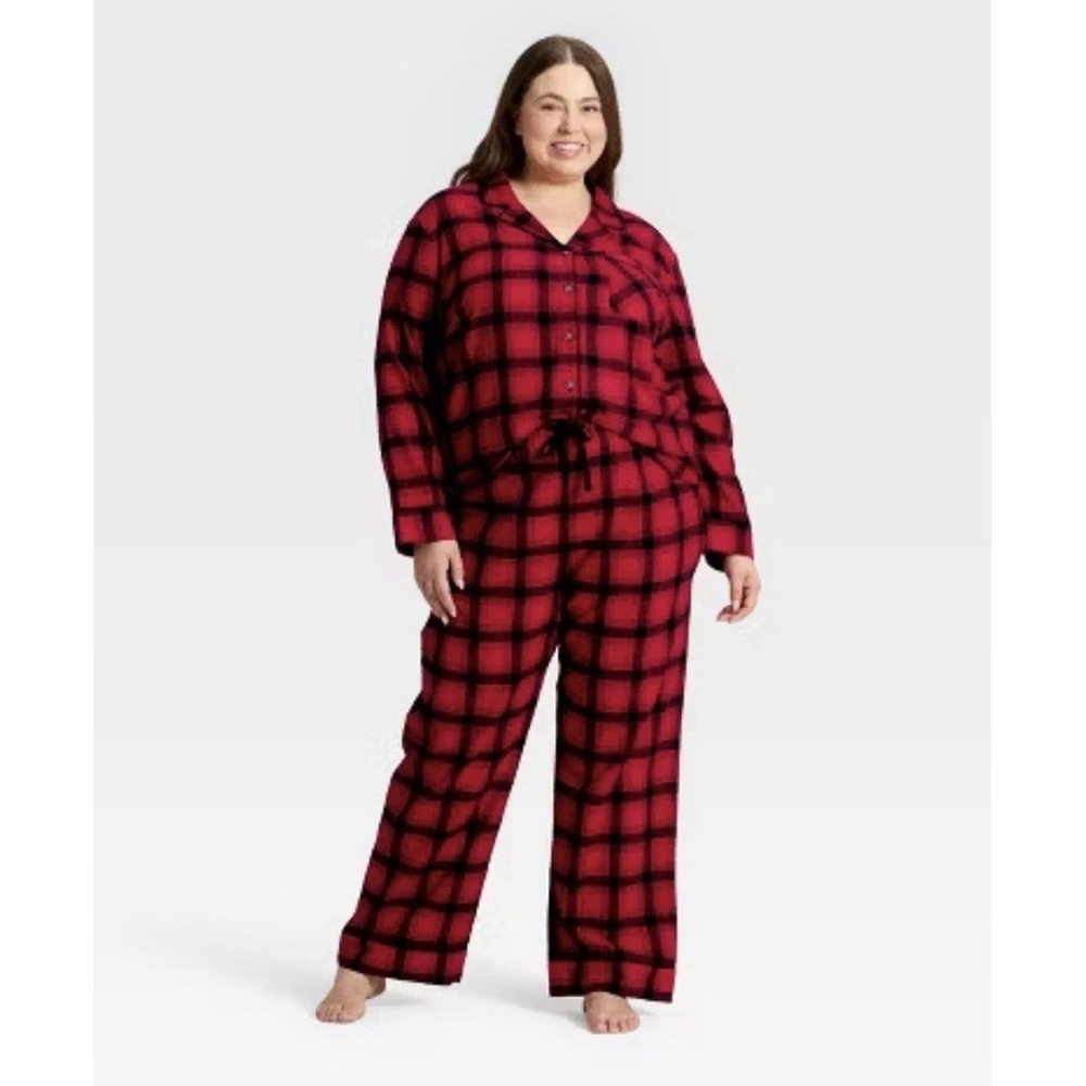 Women's Wondershop 2 Piece Flannel Sleep Set Red  Black Buffalo Plaid 4X